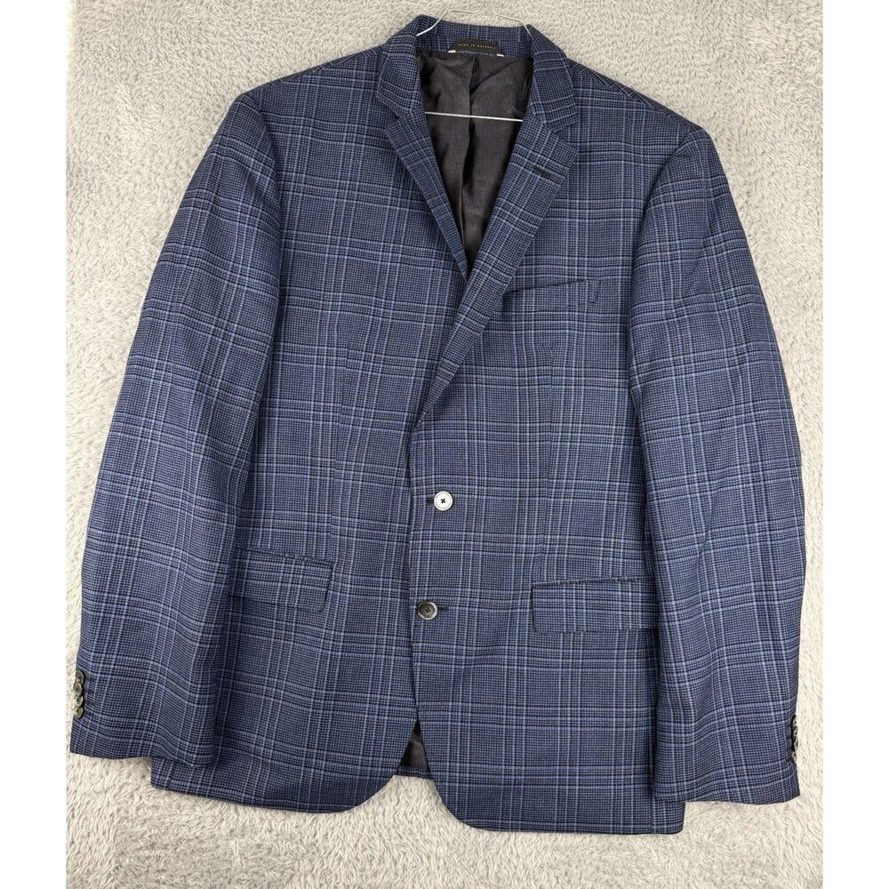 Hugo Boss Hutsons4 Slim Fit 44R Blue Plaid Wool 2 Button Sport Coat Blazer